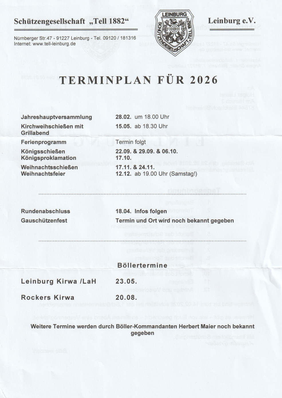 Terminplan 2026